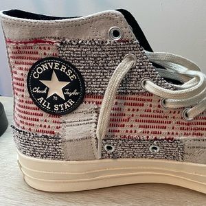 Men’s Patchwork Converse. NEW. Size 10. Red/Blue/cream patchwork theme.